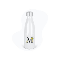 Bouteille gourde isotherme acier inox - Blanc - 350 ml - imprimé illustration Prénom lettre M