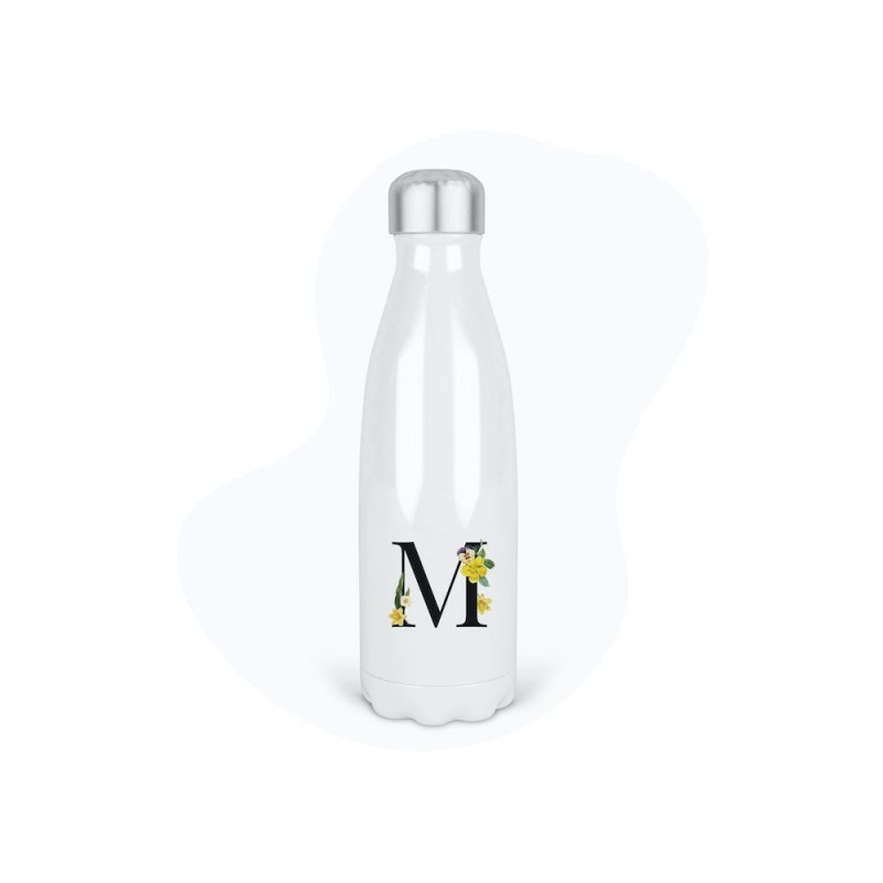 Bouteille gourde isotherme acier inox - Blanc - 350 ml - imprimé illustration Prénom lettre M