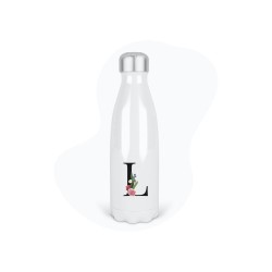 Bouteille gourde isotherme acier inox - Blanc - 350 ml - imprimé illustration Prénom lettre L