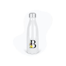 Bouteille gourde isotherme acier inox - Blanc - 350 ml - imprimé illustration Prénom lettre B