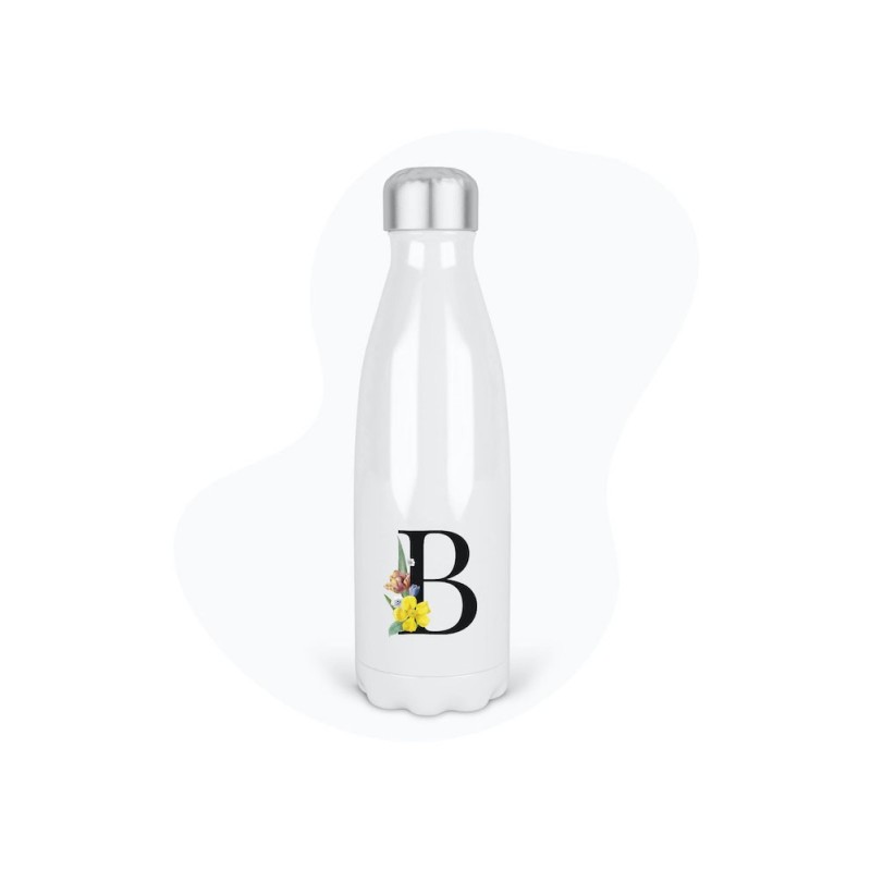 Bouteille gourde isotherme acier inox - Blanc - 350 ml - imprimé illustration Prénom lettre B