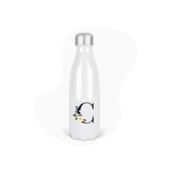 Bouteille gourde isotherme acier inox - Blanc - 350 ml - imprimé illustration Prénom lettre C