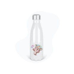 Bouteille gourde isotherme acier inox - Blanc - 350 ml - imprimé illustration lapin papillon
