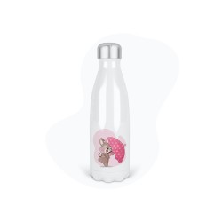 Bouteille gourde isotherme acier inox - Blanc - 350 ml - imprimé illustration lapin rose