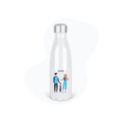 Bouteille gourde isotherme acier inox - Blanc - 350 ml - imprimé illustration fête des pères mère famille