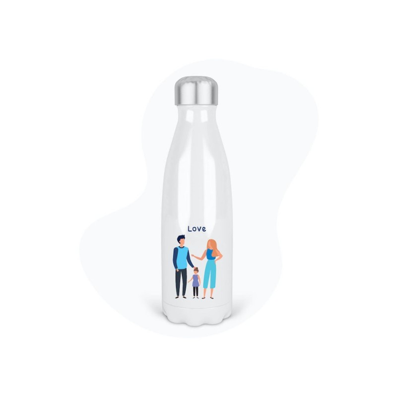 Bouteille gourde isotherme acier inox - Blanc - 350 ml - imprimé illustration fête des pères mère famille