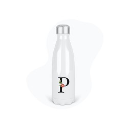 Bouteille gourde isotherme acier inox - Blanc - 350 ml - imprimé illustration Prénom lettre P