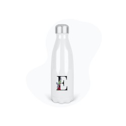 Bouteille gourde isotherme acier inox - Blanc - 350 ml - imprimé illustration Prénom lettre E