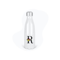 Bouteille gourde isotherme acier inox - Blanc - 350 ml - imprimé illustration Prénom lettre R