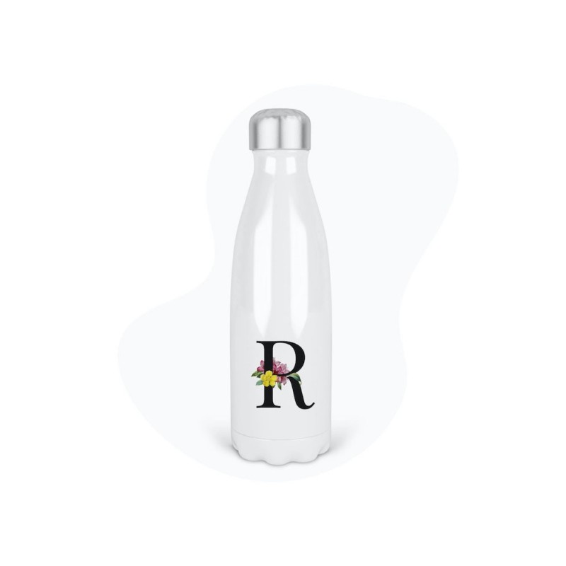 Bouteille gourde isotherme acier inox - Blanc - 350 ml - imprimé illustration Prénom lettre R