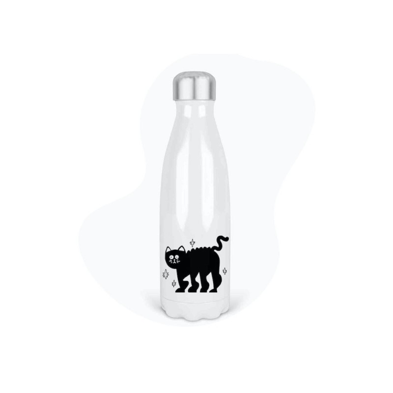 Bouteille gourde isotherme acier inox - Blanc - 350 ml - imprimé illustration Chat