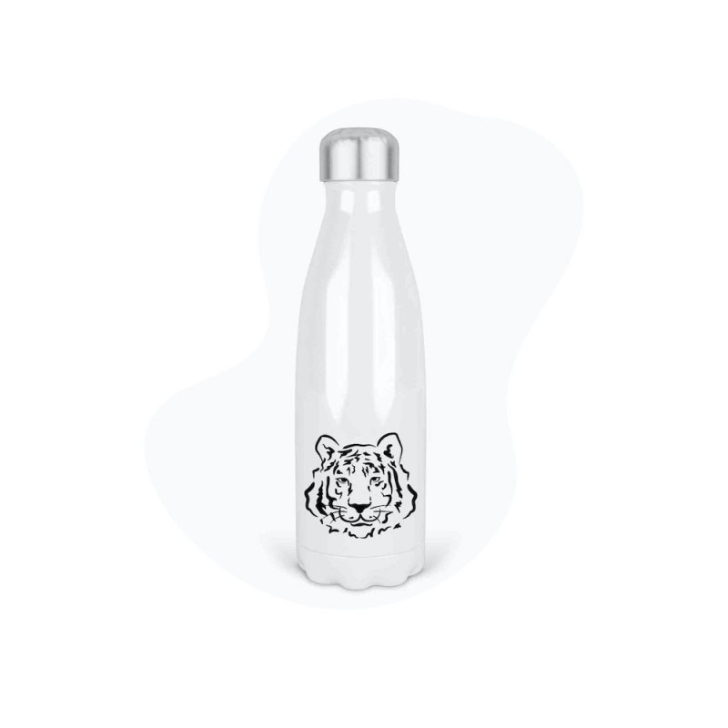 Bouteille gourde isotherme acier inox - Blanc - 350 ml - imprimé illustration Tigre