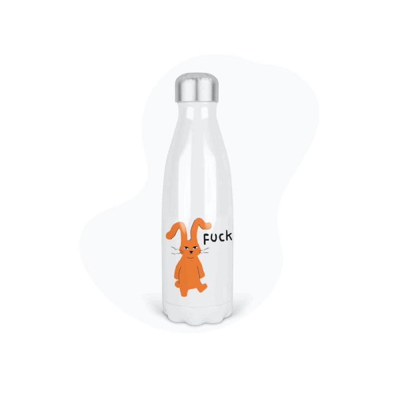 Bouteille gourde isotherme acier inox - Blanc - 350 ml - imprimé illustration lapin fuck