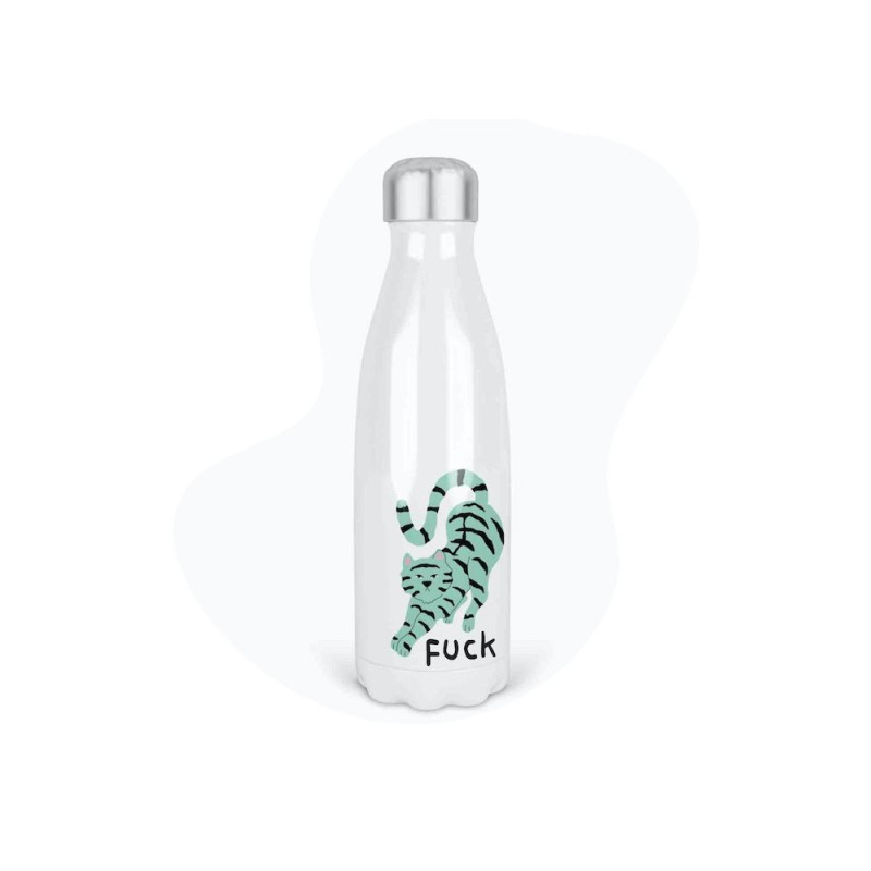 Bouteille gourde isotherme acier inox - Blanc - 350 ml - imprimé illustration tigre fuck