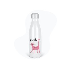 Bouteille gourde isotherme acier inox - Blanc - 350 ml - imprimé illustration Chat fuck