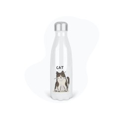 Bouteille gourde isotherme acier inox - Blanc - 350 ml - imprimé illustration Chat manga