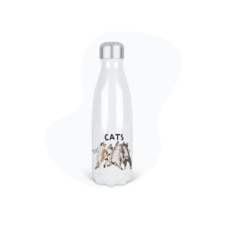 Bouteille gourde isotherme acier inox - Blanc - 350 ml - imprimé illustration Chat manga