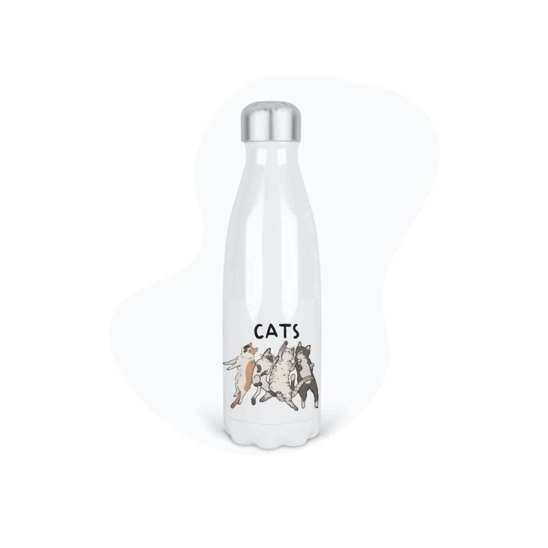 Bouteille gourde isotherme acier inox - Blanc - 350 ml - imprimé illustration Chat manga