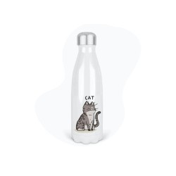Bouteille gourde isotherme acier inox - Blanc - 350 ml - imprimé illustration Chat manga
