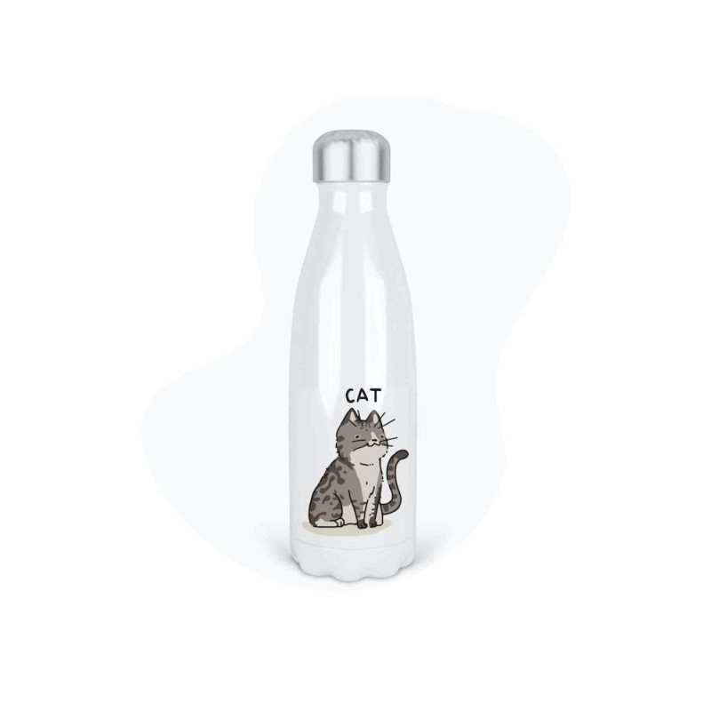 Bouteille gourde isotherme acier inox - Blanc - 350 ml - imprimé illustration Chat manga