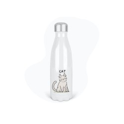 Bouteille gourde isotherme acier inox - Blanc - 350 ml - imprimé illustration Chat manga