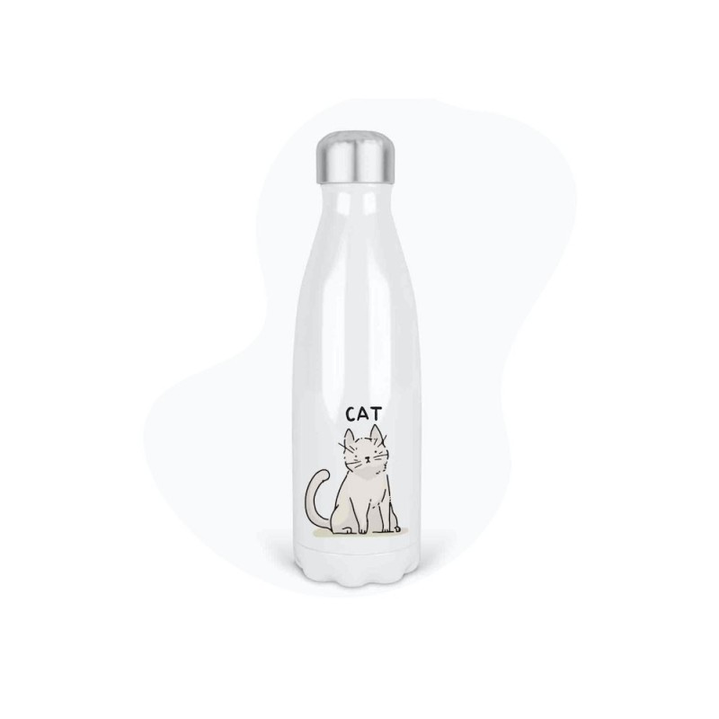 Bouteille gourde isotherme acier inox - Blanc - 350 ml - imprimé illustration Chat manga