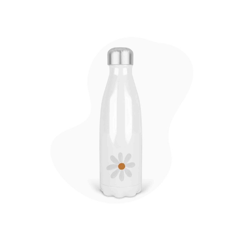 Bouteille gourde isotherme acier inox - Blanc - 350 ml - imprimé illustration Fleur pâquerette