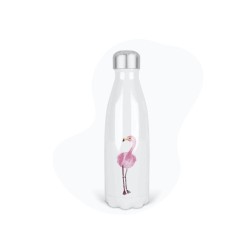 Bouteille gourde isotherme acier inox - Blanc - 350 ml - imprimé illustration Flamant rose