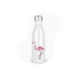 Bouteille gourde isotherme acier inox - Blanc - 350 ml - imprimé illustration Flamant rose
