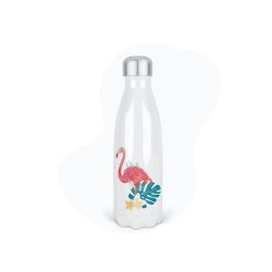 Bouteille gourde isotherme acier inox - Blanc - 350 ml - imprimé illustration Flamant rose