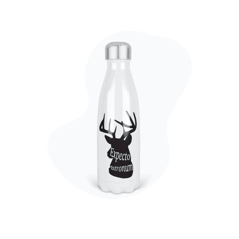 Bouteille gourde isotherme acier inox - Blanc - 350 ml - imprimé illustration Cerf Sortilège Expecto Patronum