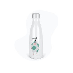 Bouteille gourde isotherme acier inox - Blanc - 350 ml - imprimé illustration Vache fuck