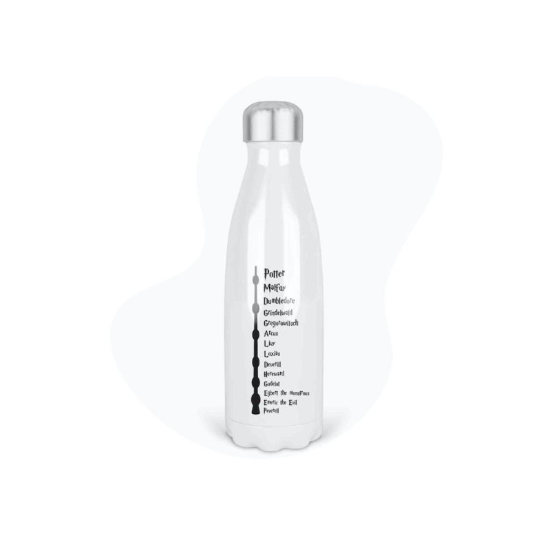 Bouteille gourde isotherme acier inox - Blanc - 350 ml - imprimé illustration Sorcier Baguette magique Harry