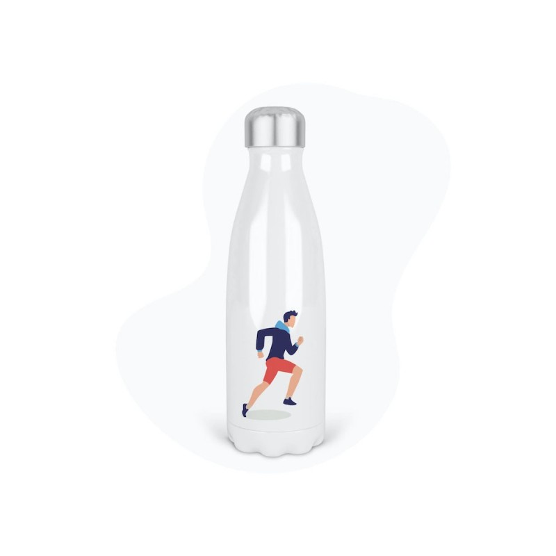 Bouteille gourde isotherme acier inox - Blanc - 350 ml - imprimé illustration Sport course à pied running