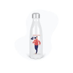 Bouteille gourde isotherme acier inox - Blanc - 350 ml - imprimé illustration Sport course à pied running