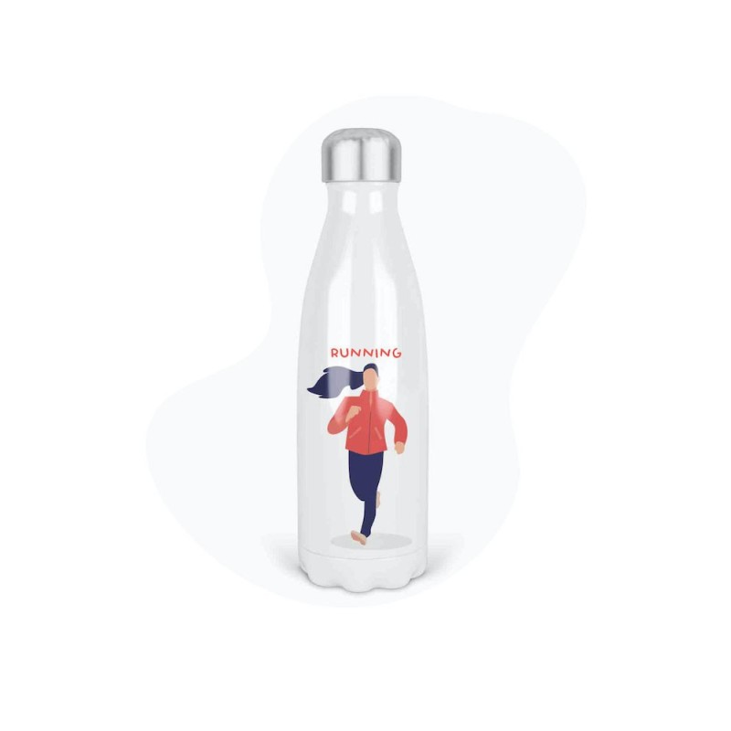 Bouteille gourde isotherme acier inox - Blanc - 350 ml - imprimé illustration Sport course à pied running