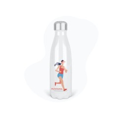 Bouteille gourde isotherme acier inox - Blanc - 350 ml - imprimé illustration Sport course à pied running