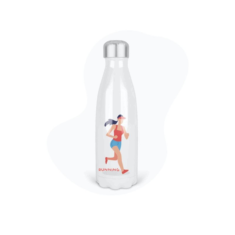 Bouteille gourde isotherme acier inox - Blanc - 350 ml - imprimé illustration Sport course à pied running