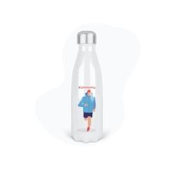 Bouteille gourde isotherme acier inox - Blanc - 350 ml - imprimé illustration Sport course à pied running
