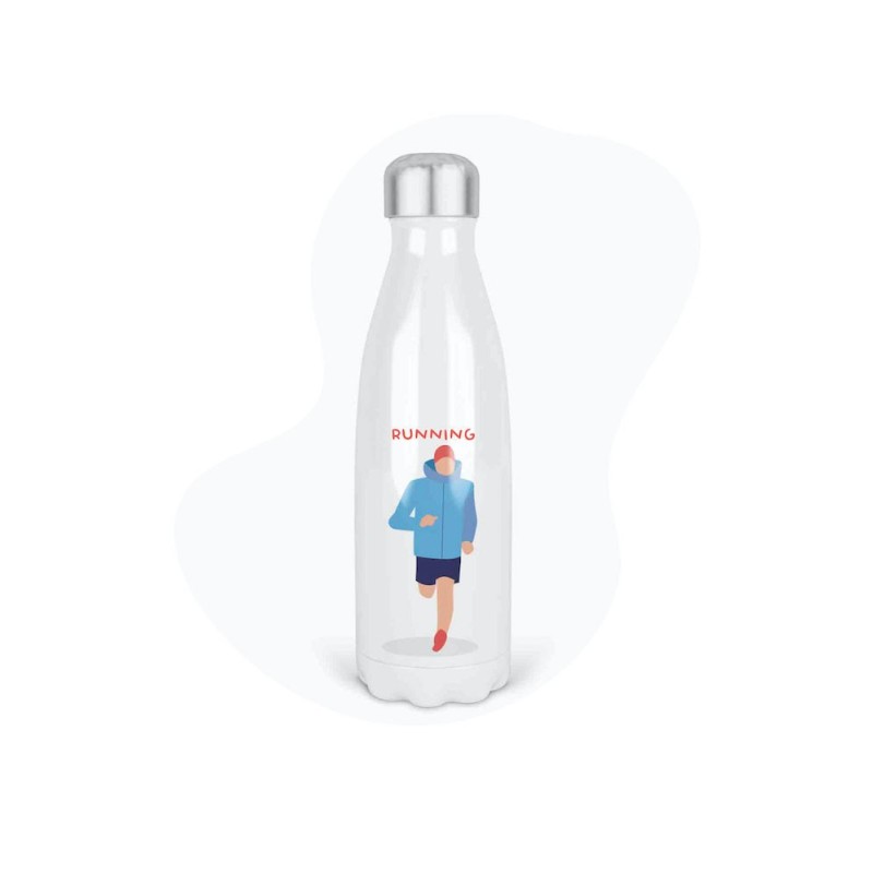 Bouteille gourde isotherme acier inox - Blanc - 350 ml - imprimé illustration Sport course à pied running