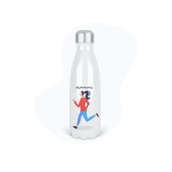 Bouteille gourde isotherme acier inox - Blanc - 350 ml - imprimé illustration Sport course à pied running