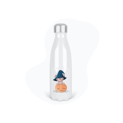 Bouteille gourde isotherme acier inox - Blanc - 350 ml - imprimé illustration Citrouille sorcier Halloween