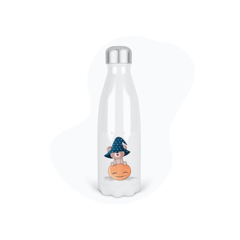 Bouteille gourde isotherme acier inox - Blanc - 350 ml - imprimé illustration Citrouille sorcier Halloween