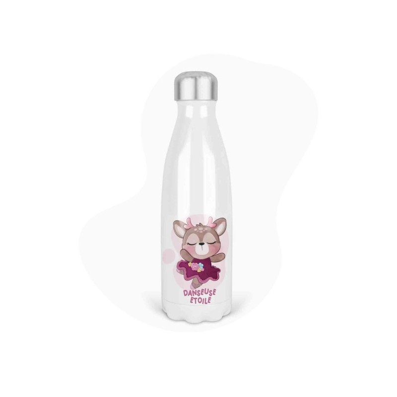 Bouteille gourde isotherme acier inox - Blanc - 350 ml - imprimé illustration sport Danseuse étoile
