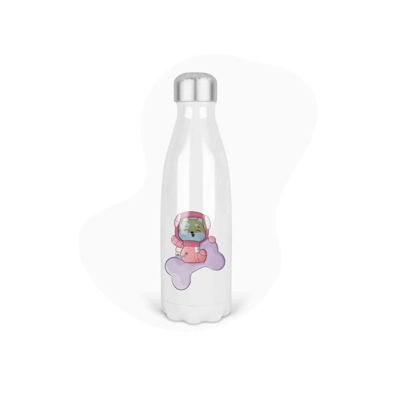 Bouteille gourde isotherme acier inox - Blanc - 350 ml - imprimé illustration Chien espace