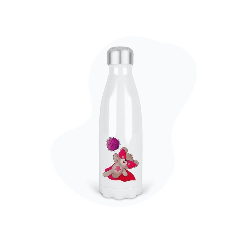 Bouteille gourde isotherme acier inox - Blanc - 350 ml - imprimé illustration Super héros ours