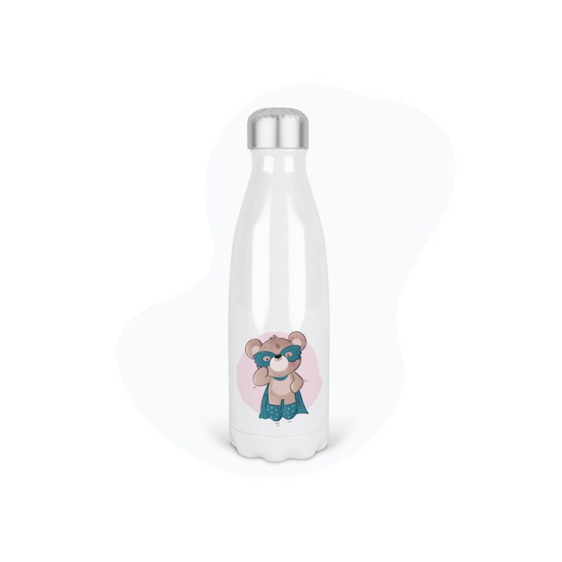 Bouteille gourde isotherme acier inox - Blanc - 350 ml - imprimé illustration Ours super héros