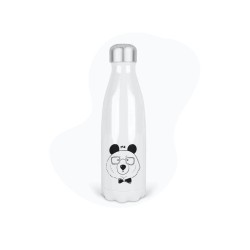 Bouteille gourde isotherme acier inox - Blanc - 350 ml - imprimé illustration Ours lunette