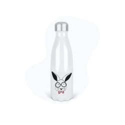 Bouteille gourde isotherme acier inox - Blanc - 350 ml - imprimé illustration Lapin lunette