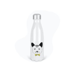Bouteille gourde isotherme acier inox - Blanc - 350 ml - imprimé illustration Chat